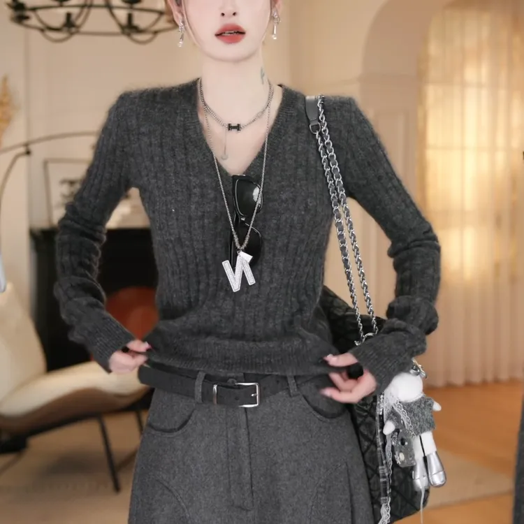 秋冬新款高级绒感厚针织衫打底衫显瘦修身简约百搭上衣LK2508819