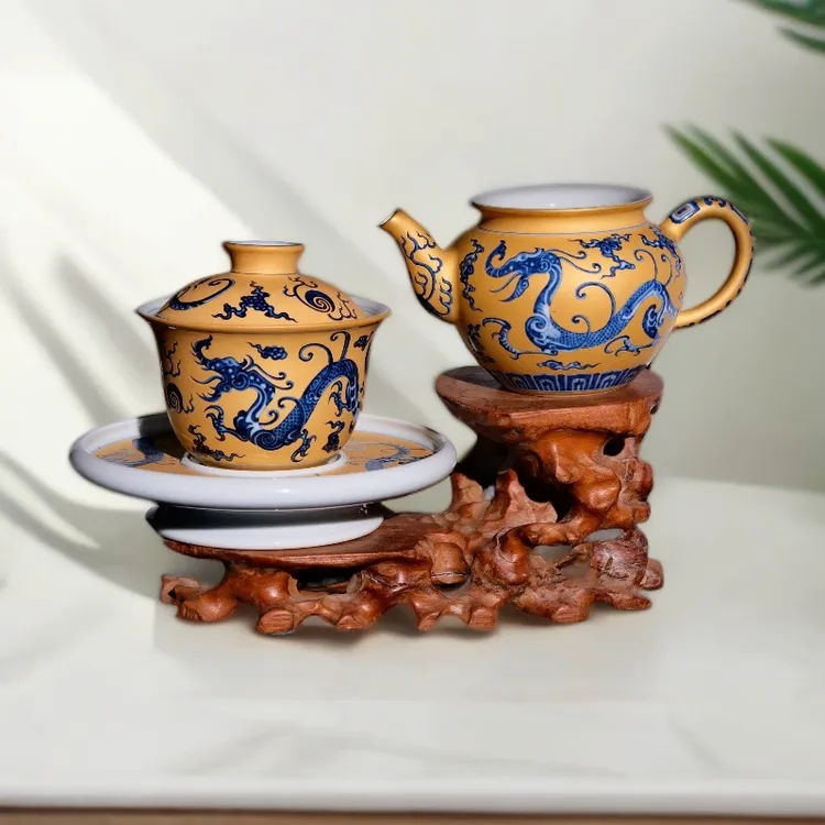 【器度甄选】快雪时晴 青花金地汉龙纹组合