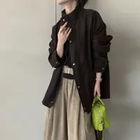 0551•PU外套 WT# 东大门小立领中长款PU外套·