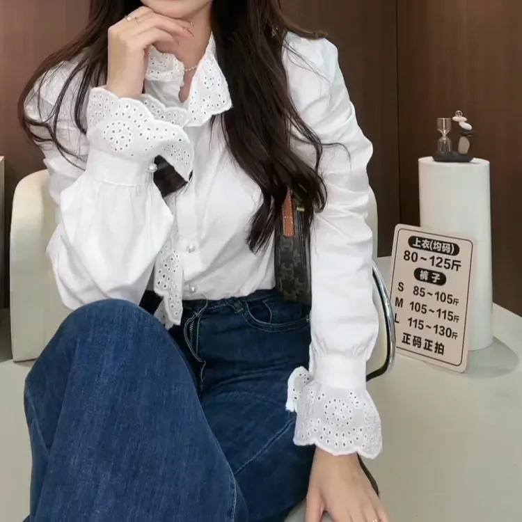 2025洋气时尚百搭新款设计感拼接蕾丝显瘦减龄衬衫LK2501291