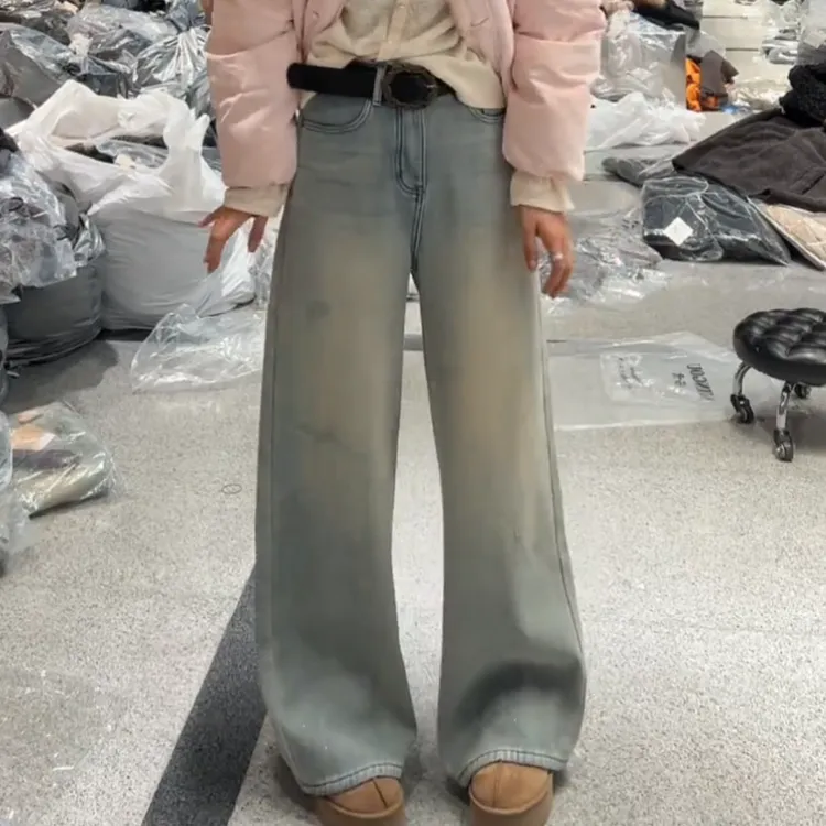 【私服痞痞裤】冬季新款时尚百搭水洗加厚加绒牛仔裤LK2509047