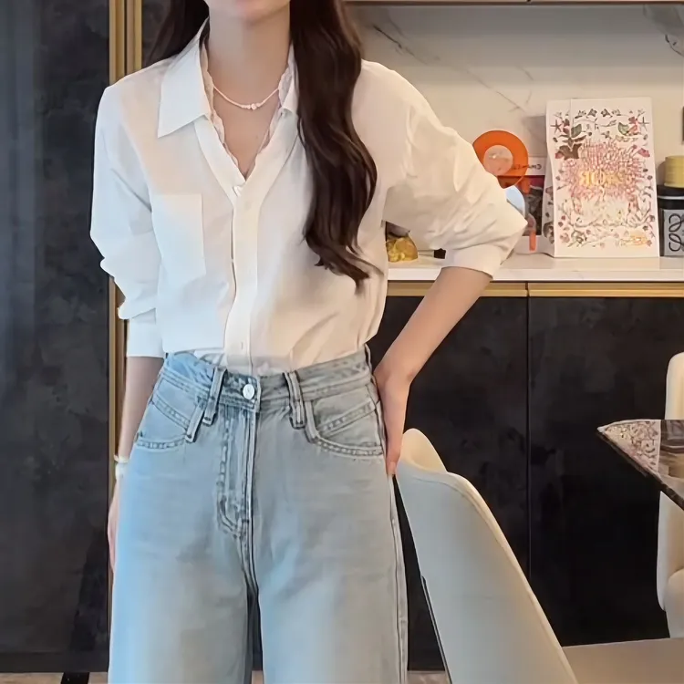 2025新款温柔白兰～春夏翻领拼接百搭气质显瘦蕾丝衬衫LK2501537-1