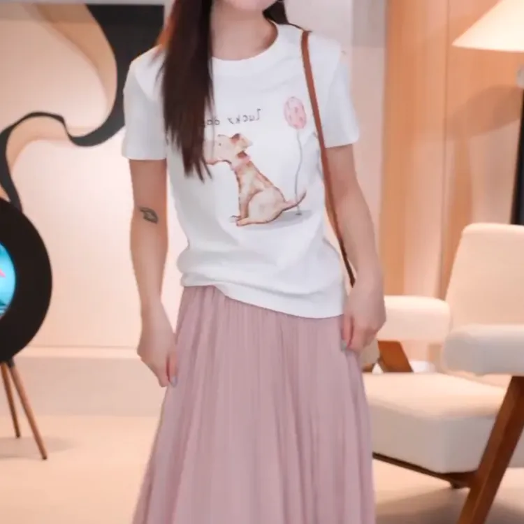 小狗气球印花字母短袖T恤2025夏季新款时尚宽松减龄百搭上衣女