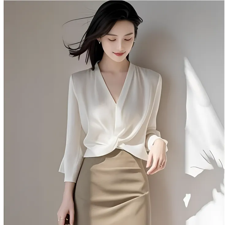 法式轻熟白色甜辣妹v领七分袖衬衫女设计感春夏漂亮绝美通勤上衣