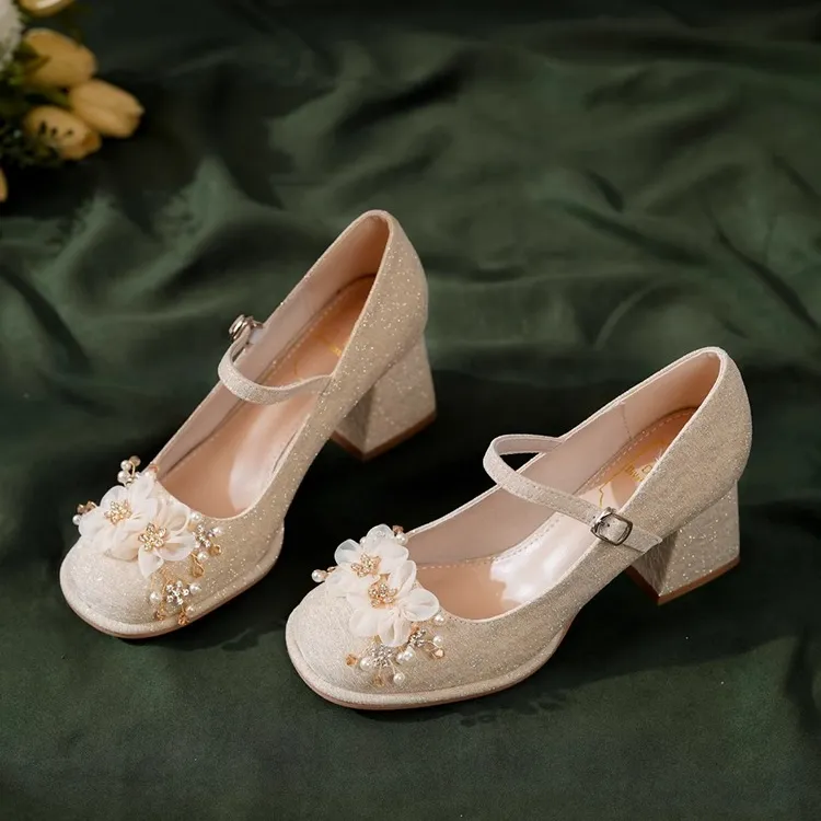 新中式高跟鞋女2025新款春季粗跟单鞋国风婚鞋小个子伴娘玛丽珍鞋