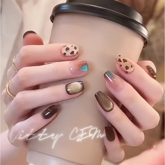 【琥珀流光】秋冬短款显白小众设计猫眼渐变轻奢高级感穿戴甲贴片