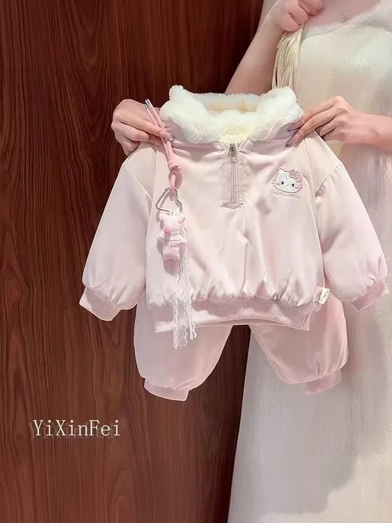 女童套装冬季新款女宝宝冬季衣服三层夹棉加绒加厚棉袄棉裤两件套