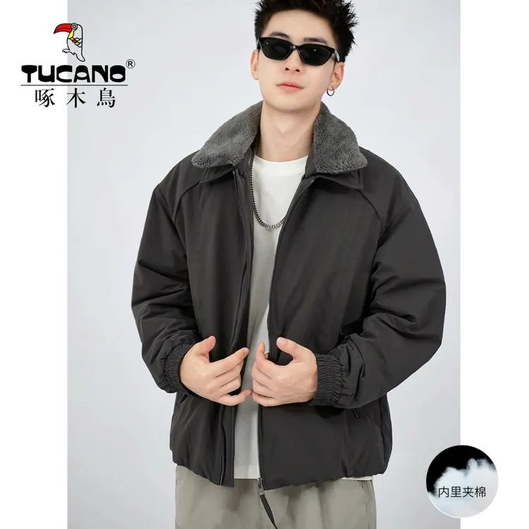 TUCANO/啄木鸟2025冬季新款羊羔领可拆卸加棉加厚保暖透气棉服