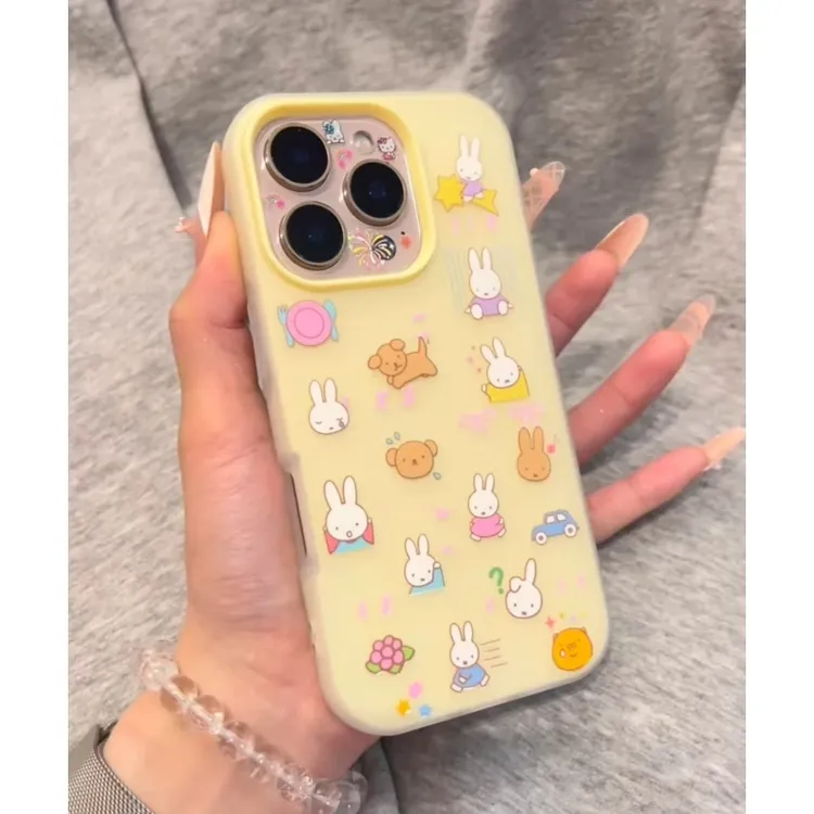 米菲兔满屏适用苹果16pro磨砂iPhone15全包14防摔13果冻12软套11