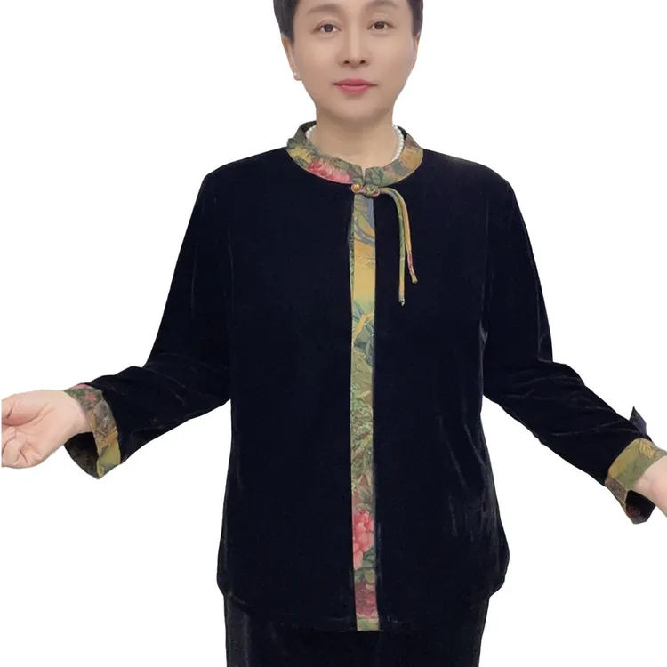 (立领流苏）丝绒高档宽松加肥加大中老年妈妈装洋气开衫2025新款