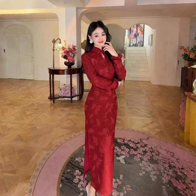 苏故里【听雨】新款冬季加绒修身显瘦气质改良新中式旗袍中长