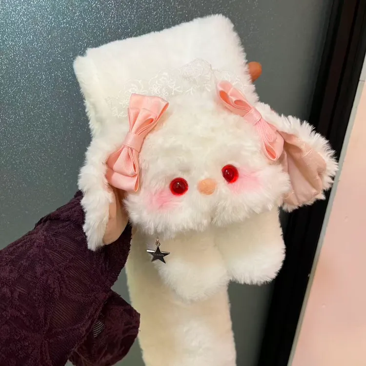 美盛匠新正版冬季围巾围脖保暖柔软可爱小兔子毛绒少女交叉护颈