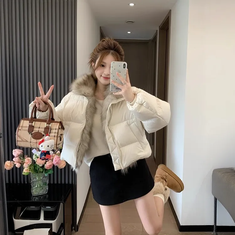 轻绒欧包小个子冬季新款短款棉服女大毛领加厚韩系宽松面包服外套