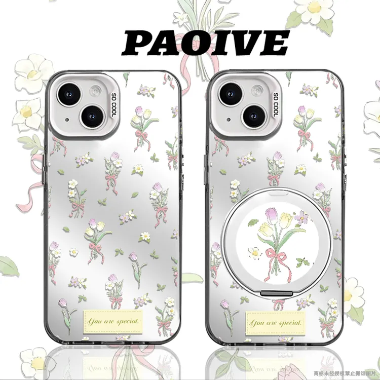 适用苹果华为vivo一加13iPhone14小米三星满屏花花防摔彩银手机壳