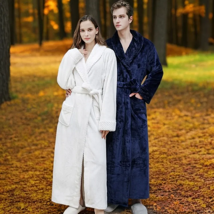 睡袍女秋冬长款珊瑚绒加绒加厚情侣浴袍法兰绒男士睡衣冬季家居服