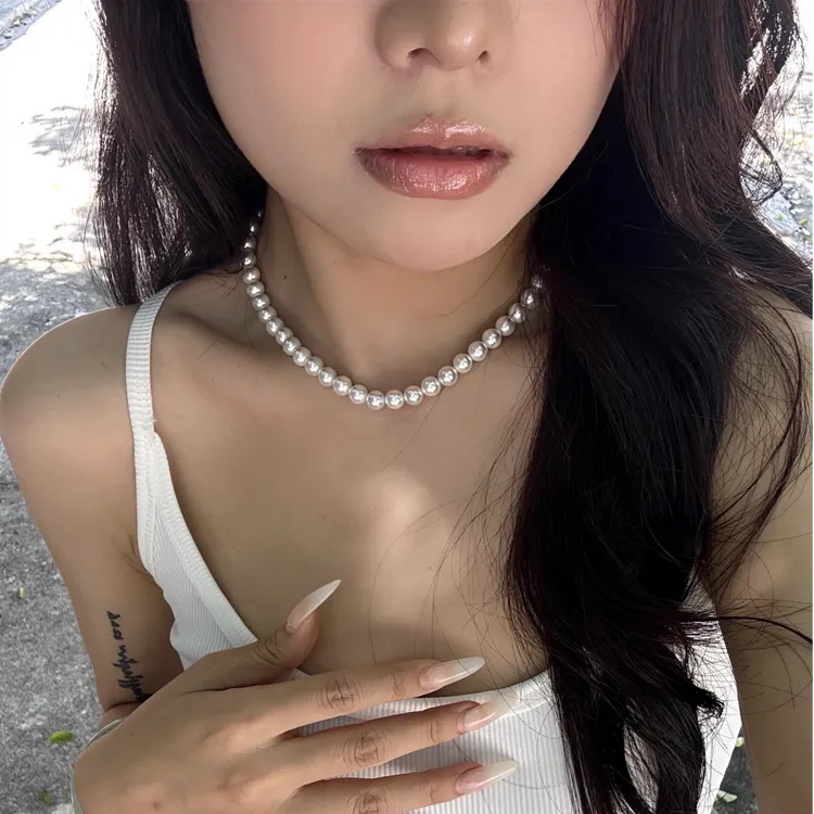 无核正圆9-10mm天然淡水珍珠项链强光妈妈锁骨链送长辈母亲节礼物