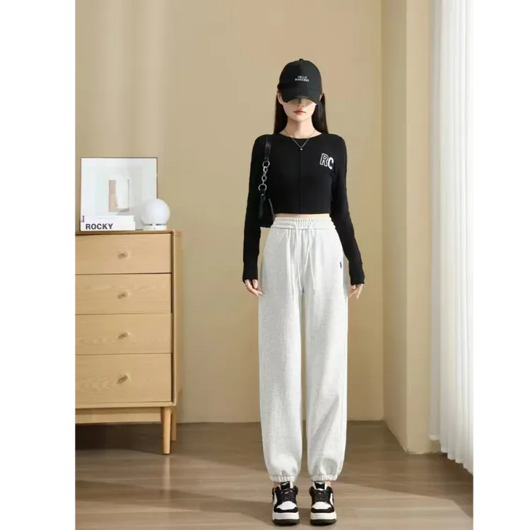 600g~秋冬松紧腰刺绣加绒加厚百搭束脚卫裤5073