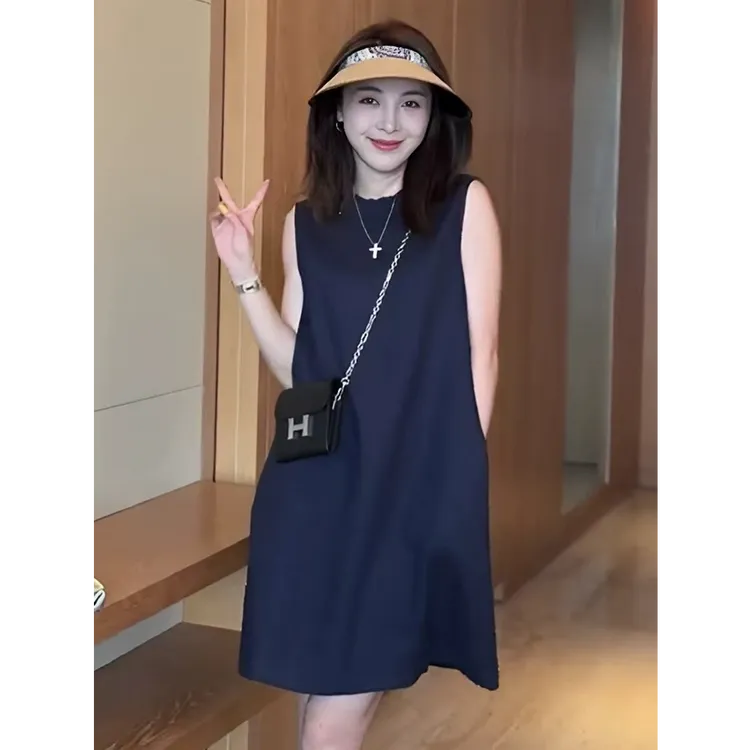 法式高级感花边领无袖背心连衣裙女2025夏季新款洋气减龄直筒短裙