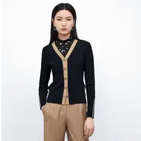 【晨粉专享价】秋休闲通勤时尚撞色单排扣长袖针织衫女