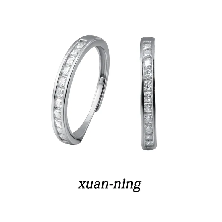 合金合成锆石戒指 小众轻奢碎冰冰方形镶嵌戒指情侣百搭可调指环