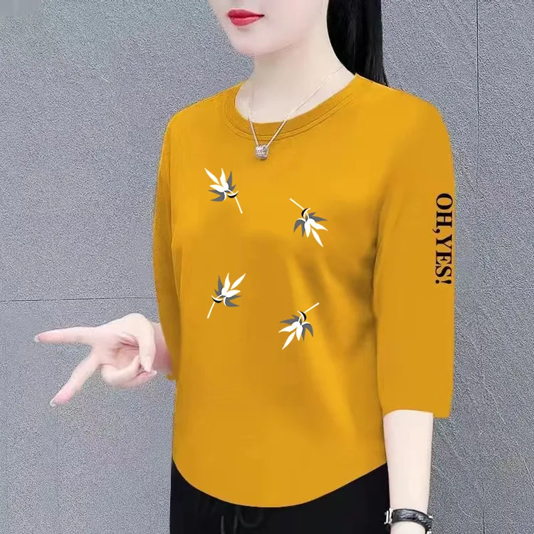 夏季纯棉七分袖宽松百搭女款圆领t恤时尚显瘦韩版纯欲慵懒风女装