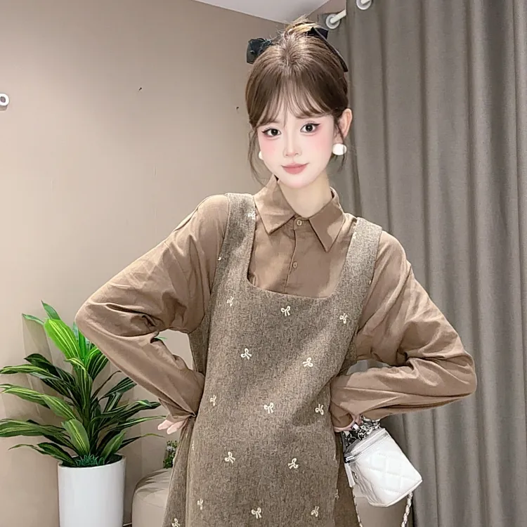 【落叶香槟】孕妇装秋款淑女显瘦宽松减龄时尚舒适百搭显白连套装