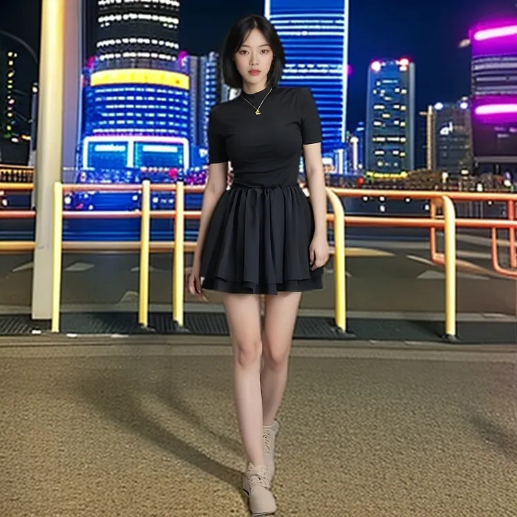 半袖款黑天鹅百褶裙9701