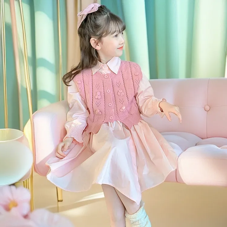 女童春秋时尚套装儿童长袖洋气学院风小女孩大童学院风连体衣韩版