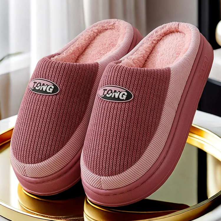 新款棉拖鞋女士秋冬季情侣居家加绒保暖毛毛绒厚底踩屎感棉拖鞋男