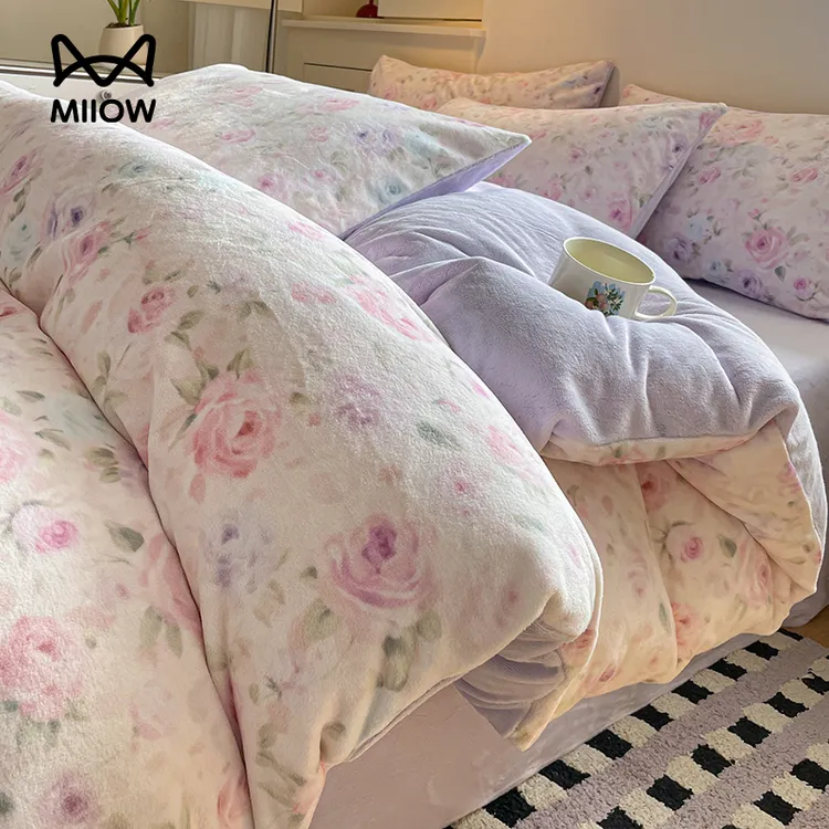 冬季牛奶绒床上四件套加绒加厚双面绒被套床单三件套仿兔绒珊瑚绒