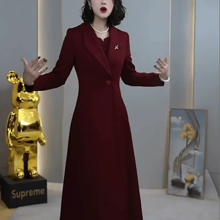  B351【风衣外套+连衣裙】2025秋季新款时尚优雅气质女人味套装裙