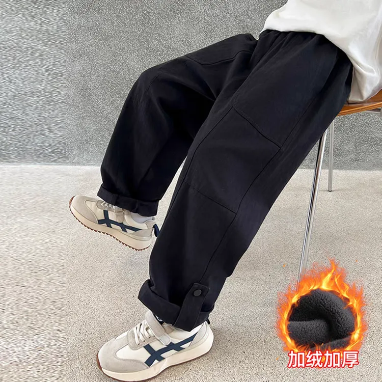 【一体绒】男童加绒裤子一体绒秋冬款2025新款中大童工装裤潮