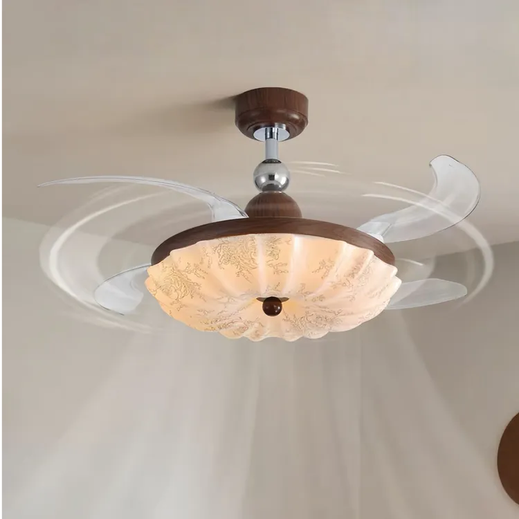 中古风风扇灯2025新款客厅餐厅新中式卧室家用吊杆静音变频风扇灯