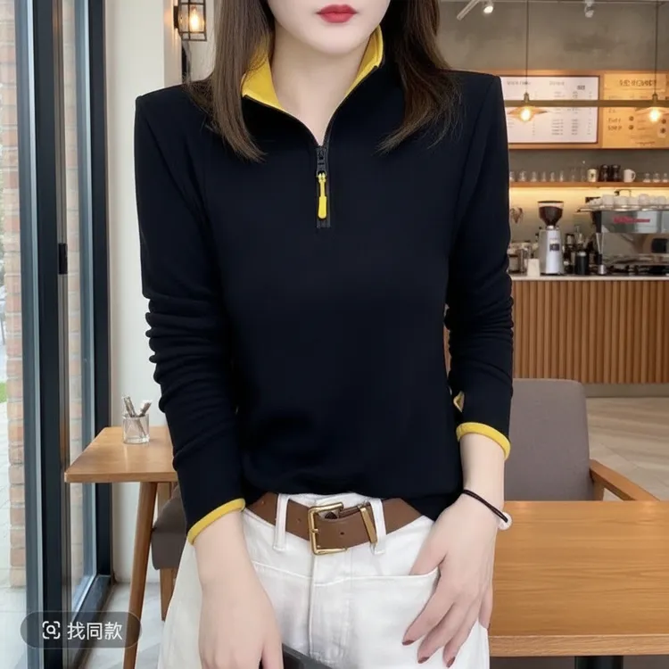 冬季新款新款爆款2025冬季时尚半拉链立领休闲双面绒保暖打底小衫