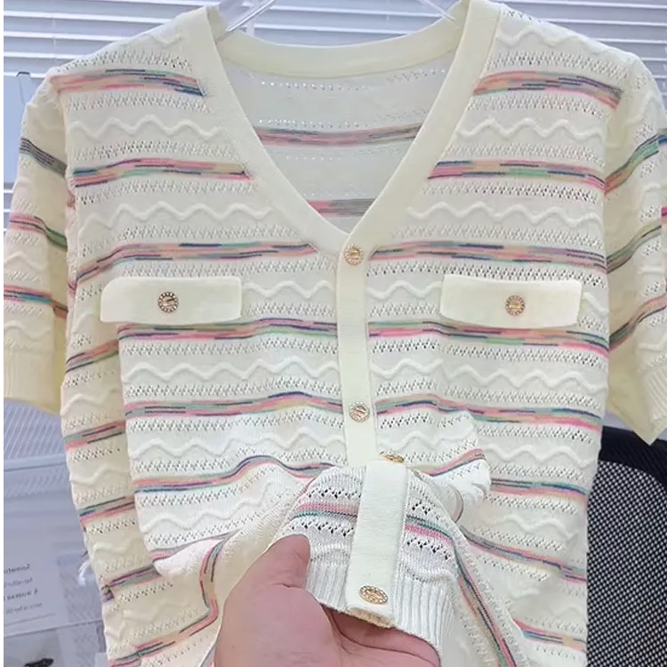 宽松显瘦【80-180斤】减龄v领小香风针织短袖高级感轻奢风大码上衣