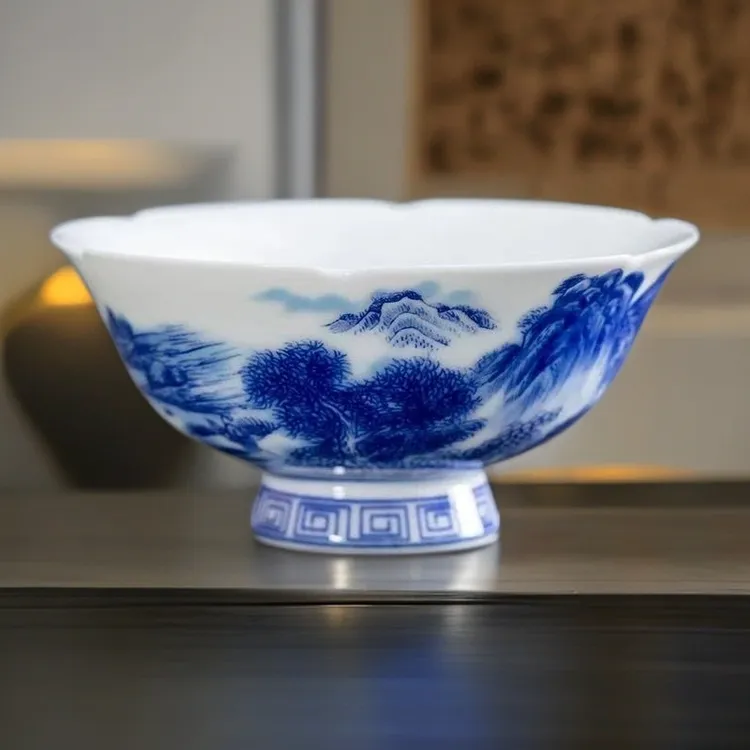青花瓷茶具釉里红缠枝莲茶杯陶瓷主人杯功夫茶杯男士奢侈高端茶杯