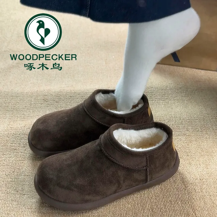 啄木鸟厚底小土豆勃肯鞋女冬季加绒保暖小短靴一脚蹬毛毛雪地棉鞋