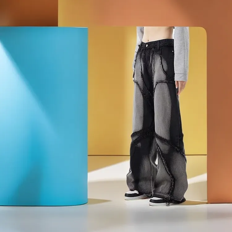 2025美式水洗垂感高端柔软复古女装爆款浅色显瘦直筒高腰弯刀裤