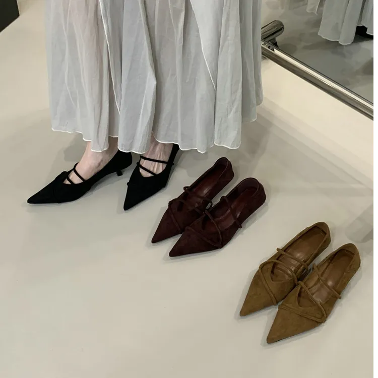 FTX-2688秋季新款气质绒面尖头单鞋女高跟鞋法式2025复古女鞋子