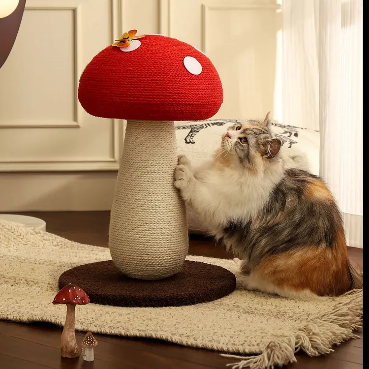 【蘑菇猫抓板】剑麻猫抓柱红伞伞蘑菇猫抓板耐抓不掉屑猫玩具红蘑菇