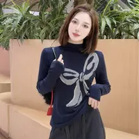 女款2025秋季新款时尚百搭半高领洋气显瘦蝴蝶结印花网红Z上衣910
