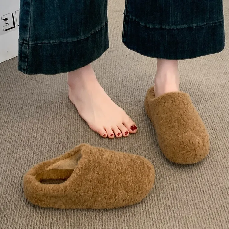 厚底勃肯毛毛鞋女包头拖鞋外穿2025新款秋冬季加绒保暖雪地靴棉鞋