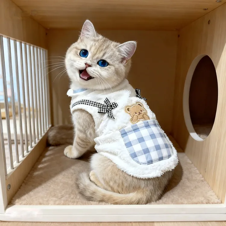 猫咪衣服秋冬季可爱卫衣英短蓝猫布偶银渐层保暖加厚宠物口袋背心