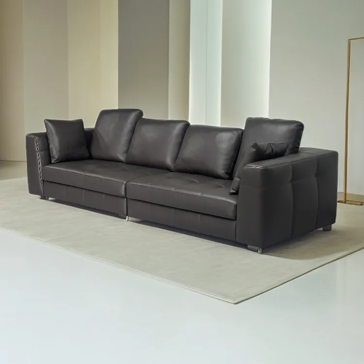 布雷泽全青皮沙发｜全实木框架 现代极简别墅头层牛皮半青皮沙发