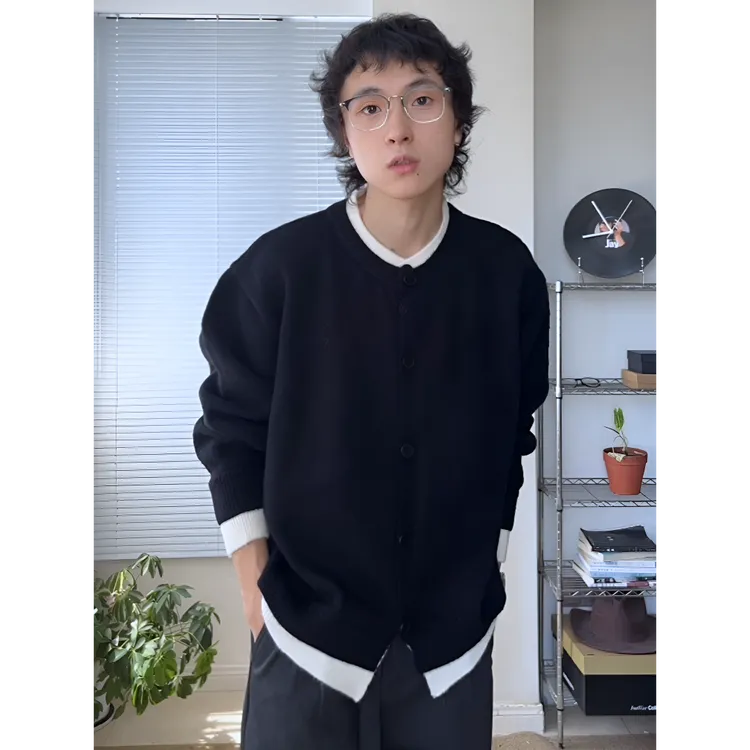 假两件cleanfit针织开衫拼色毛衣男款春秋韩系风慵懒穿搭痞帅外套