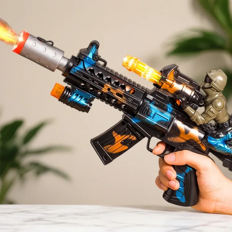 儿童音乐喷雾声光枪3-8岁男孩伸缩震动炫酷新款玩具1冲锋枪电动枪