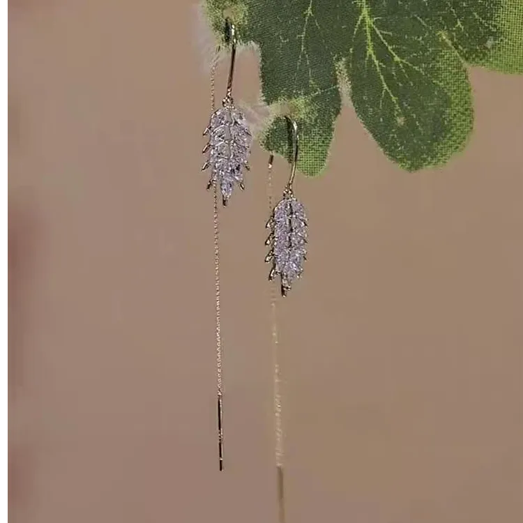 铜合金合成锆石耳饰 183金枝玉叶流苏耳钉耳饰春夏耳环