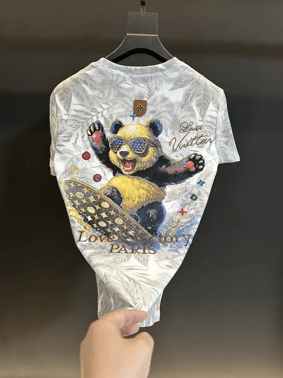   欧货轻奢高级感男装上衣2025夏季新款潮牌字母刺绣百搭短袖T恤