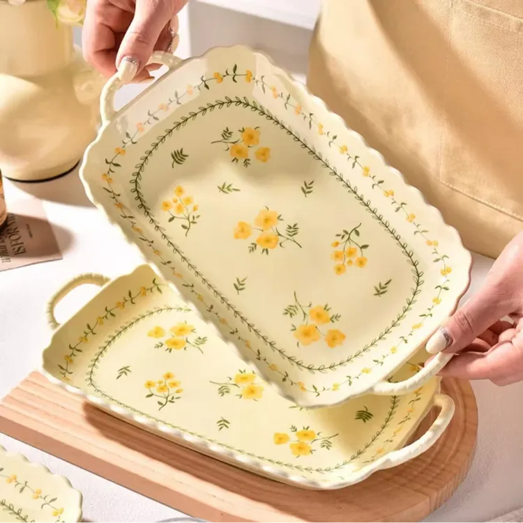 【春日来信系列】陶瓷鱼盘12英寸釉下彩双耳鱼盘家用餐盘大菜盘餐具