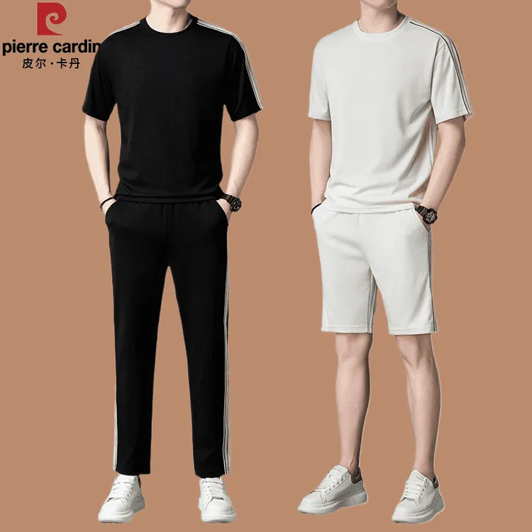 【皮尔卡丹正品男装】男士休闲运动套装夏季帅气t恤爸爸冰丝短袖薄